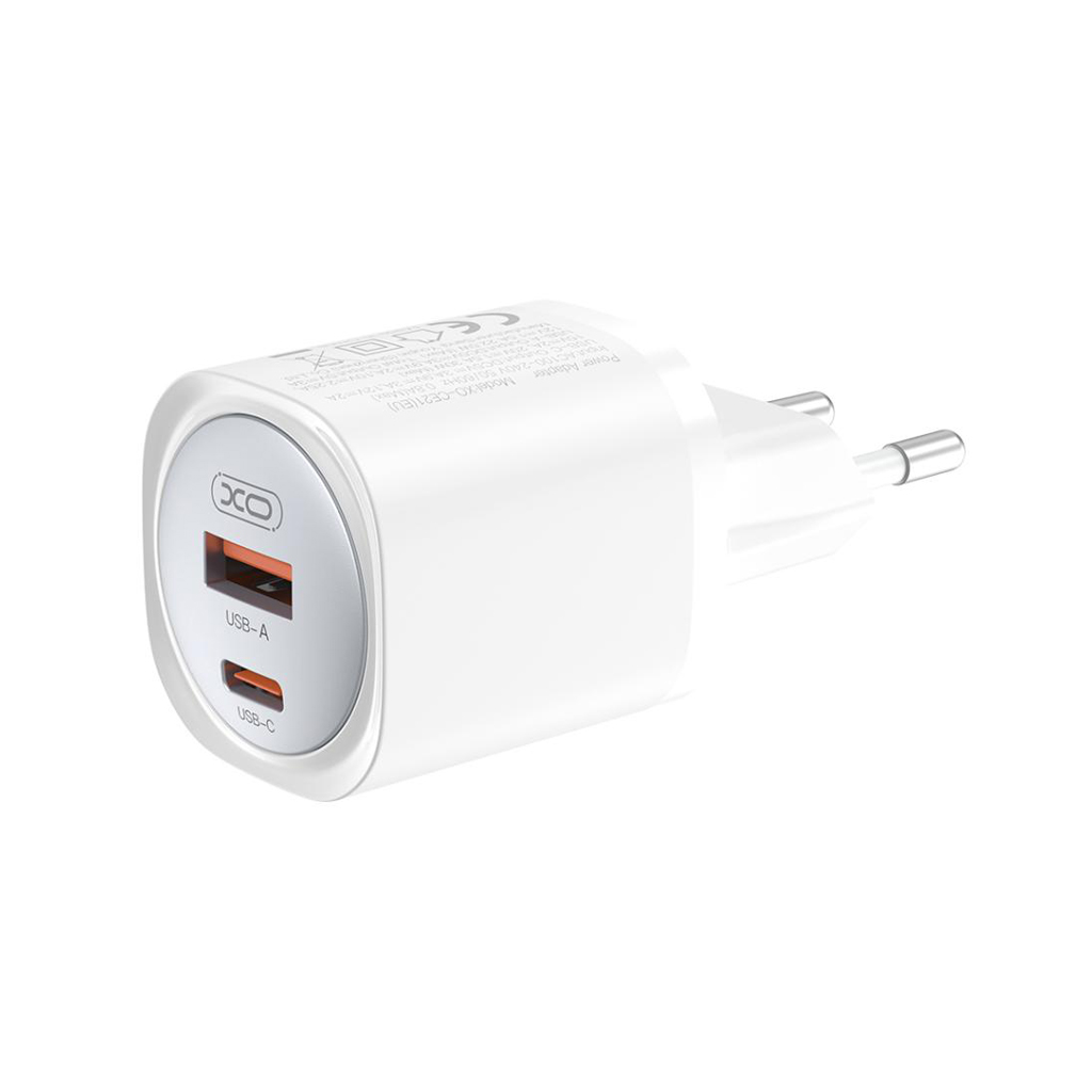 XO 220V 30W, USB-A + USB-C, GaN Nitride, бял - CE21