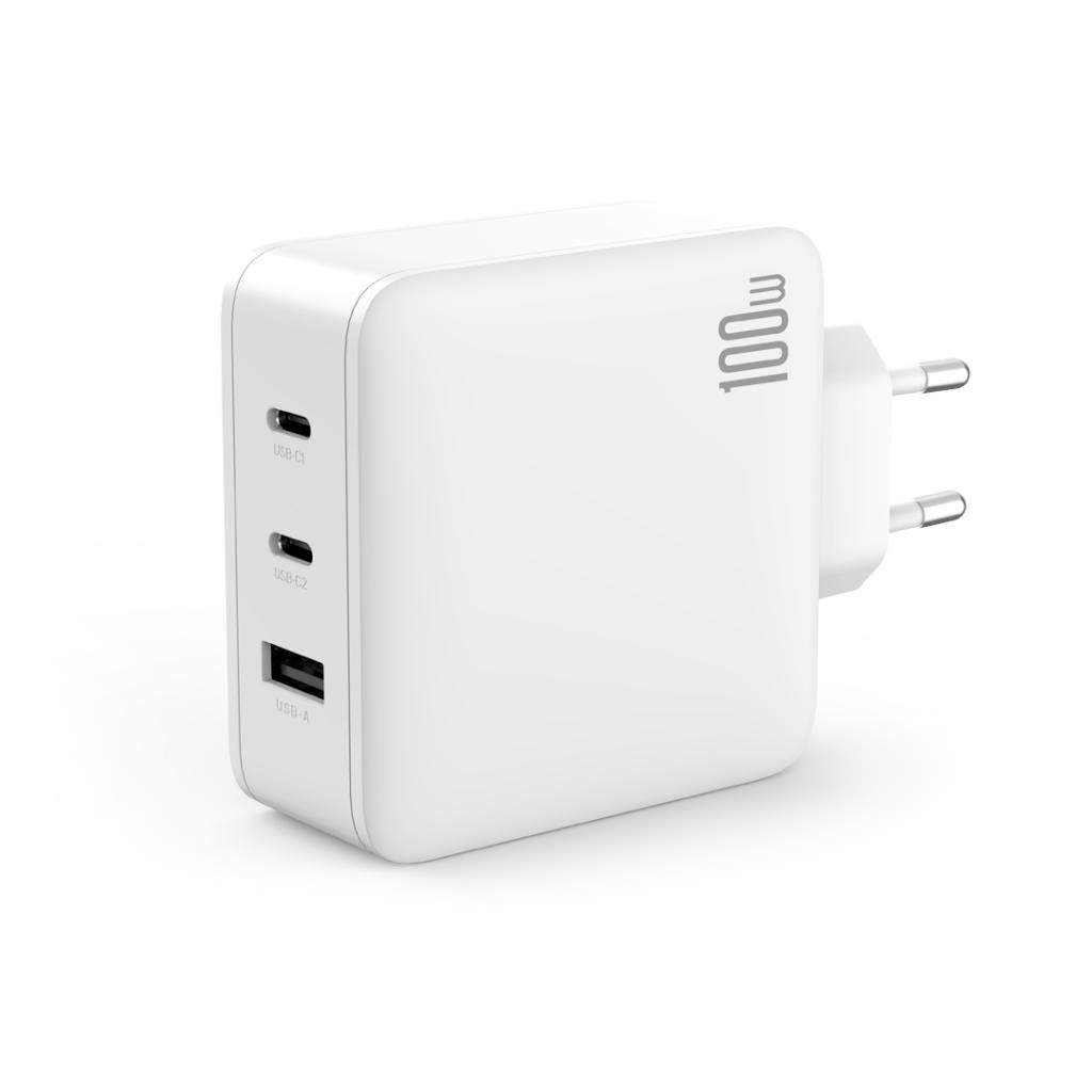 XO 220V 100W, USB-A + 2xUSB-C, GaN, бял - CE14