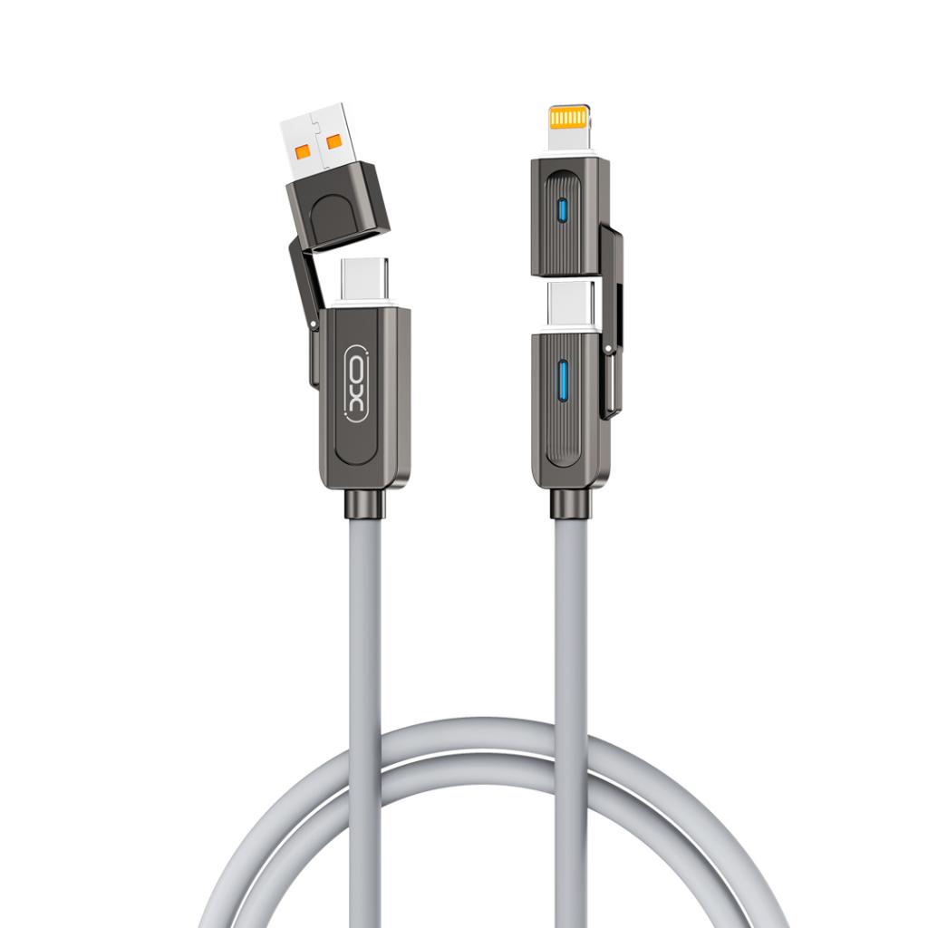 XO Кабел 4 в 1, USB-A+Type-C към Type-C+Lightning, 1м, 60W, NB275 /черен/