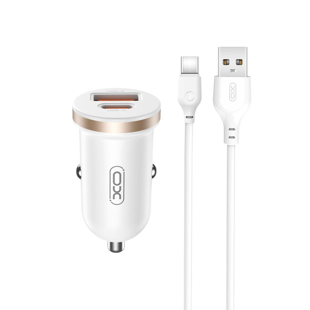 XO 12V 30W, USB-A + USB-C, кабел A-C, бял - CC56