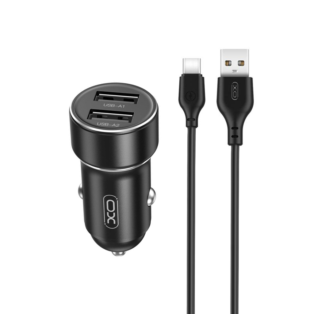 XO 12V 12W, 2xUSB-A, кабел A-C, Mini Metal, черен - CC53