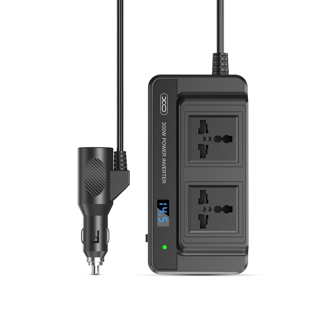 XO Инвертор за кола 200W, 2xUSB-A + USB-C + 2xAC, черен - CZ011