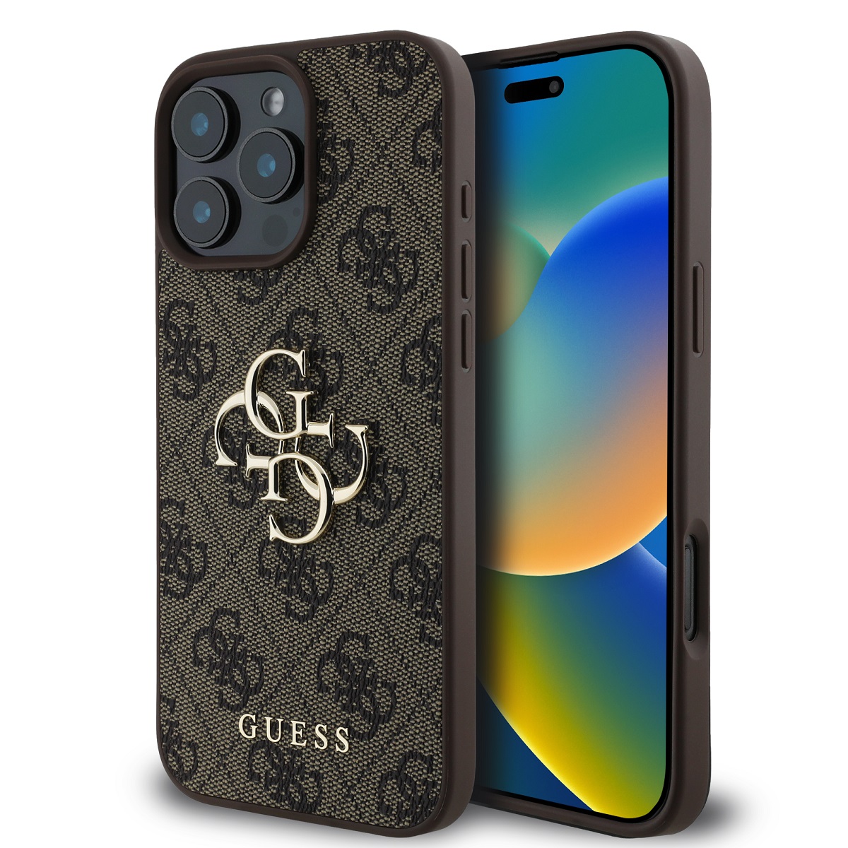 GUESS Калъф Apple iPhone 16 Pro, PU 4G Metal Logo, кафяв - GUHCP16L4GMGBR