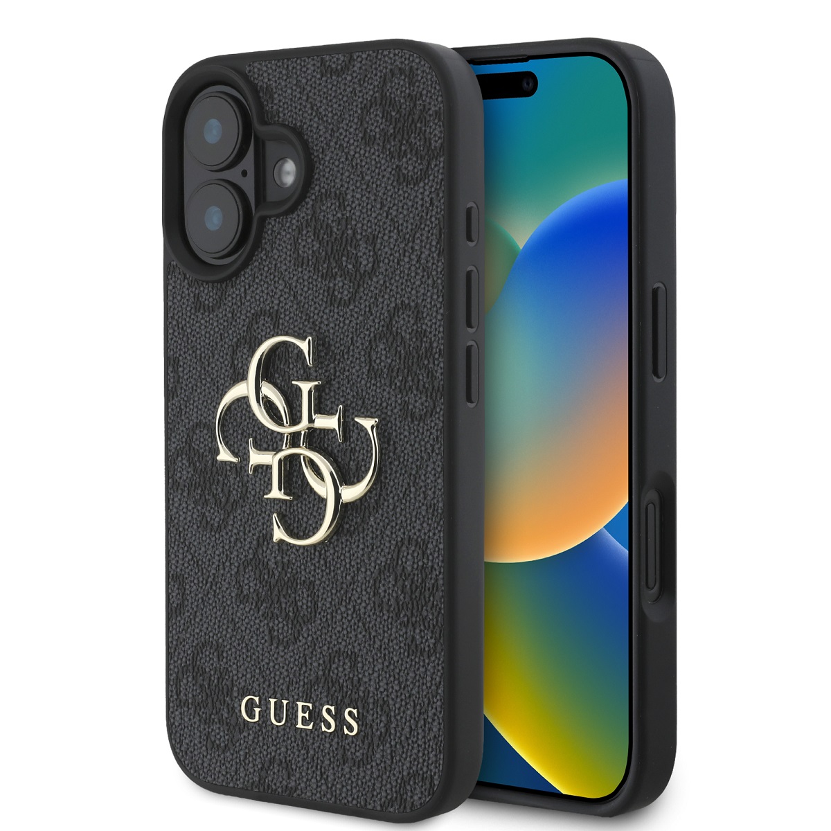 GUESS Калъф Apple iPhone 16, PU 4G Metal Logo, сив - GUHCP16S4GMGGR
