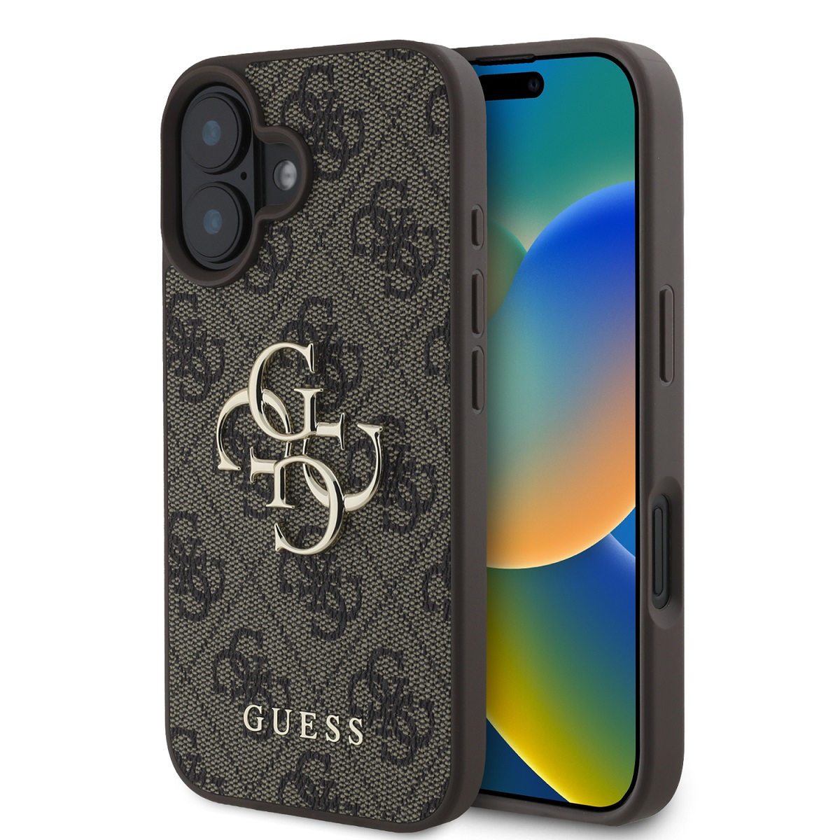 GUESS Калъф Apple iPhone 16, PU 4G Metal Logo, кафяв - GUHCP16S4GMGBR