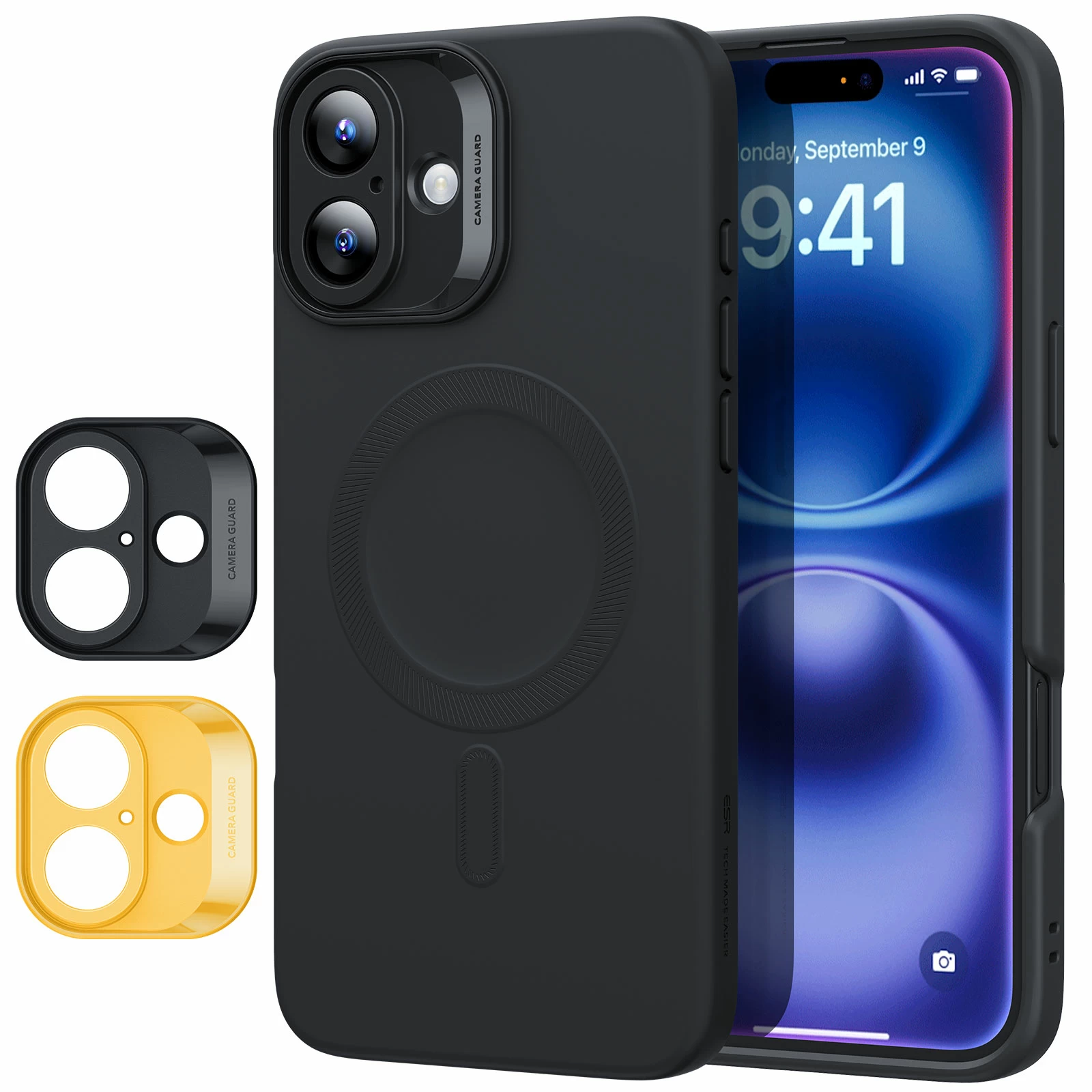 ESR Калъф + Camera grids SET Cloud Soft iPhone 16, MagSafe /черен/ Amazon Pack