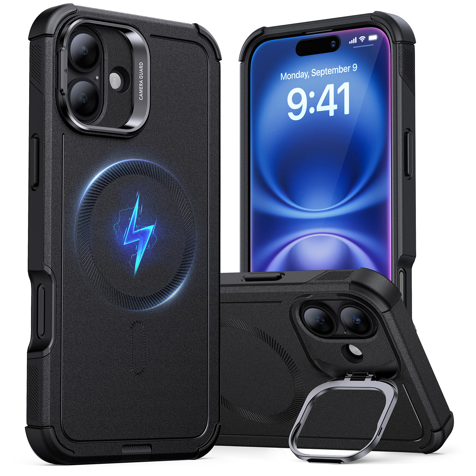 ESR Калъф Cyber Tough Armor със стойка, iPhone 16, MagSafe /черен/