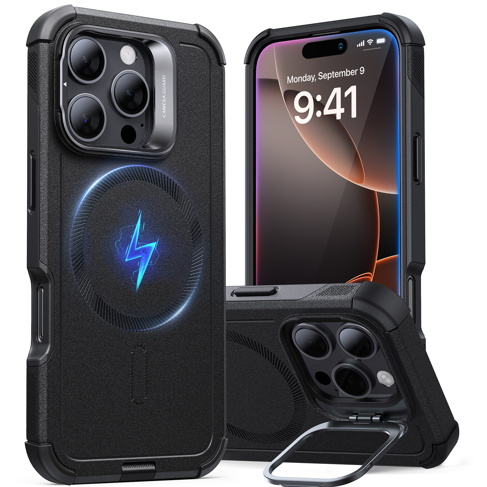 ESR Калъф Cyber Tough Armor със стойка, iPhone 16 Pro, MagSafe /черен/