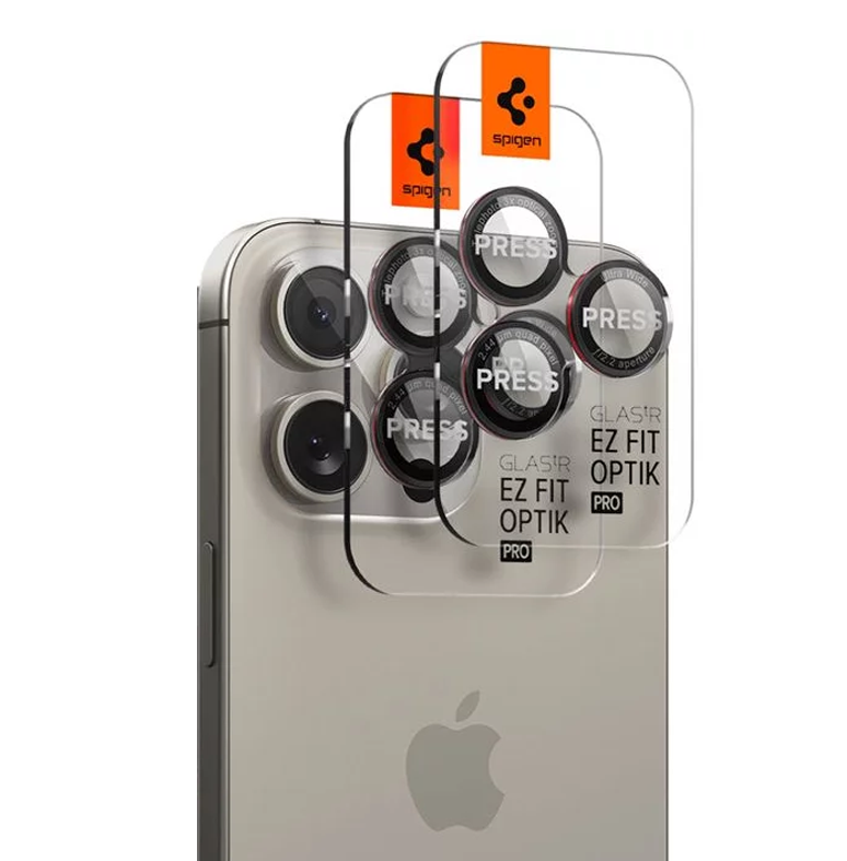 SPIGEN Camera Lens Optik Pro Glass tR.Ez Fit L-Series Apple iPhone 16 Pro/16 Pro Max, SET 2бр. /черни + червено/ 