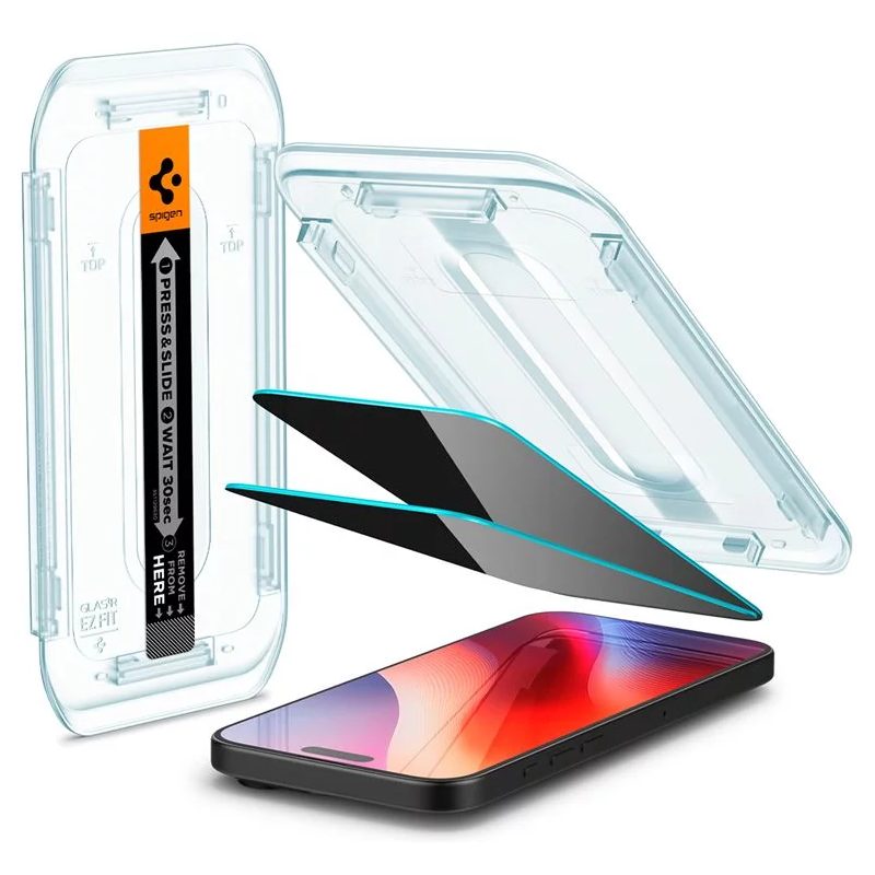 SPIGEN PRIVACY Tempered Glass tR.Ez Fit Apple iPhone 16 Pro, Easy Fit, SET 2бр.
