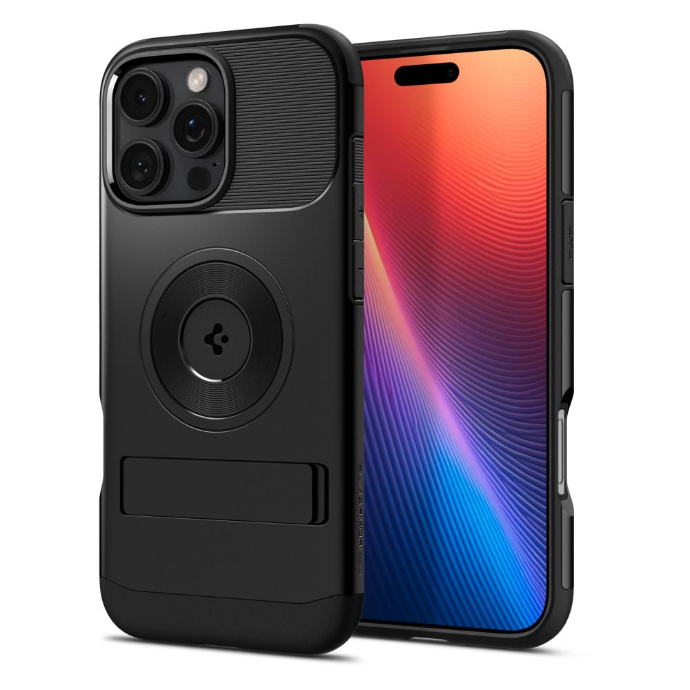 Калъф SPIGEN SLIM Armor със стойка, Apple iPhone 16, MagSafe /черен/