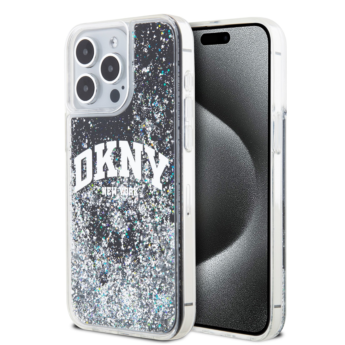 DKNY Калъф Apple iPhone 14 Pro, Liquid Glitter Arch Logo, черен - DKHCP14LLBNAEK