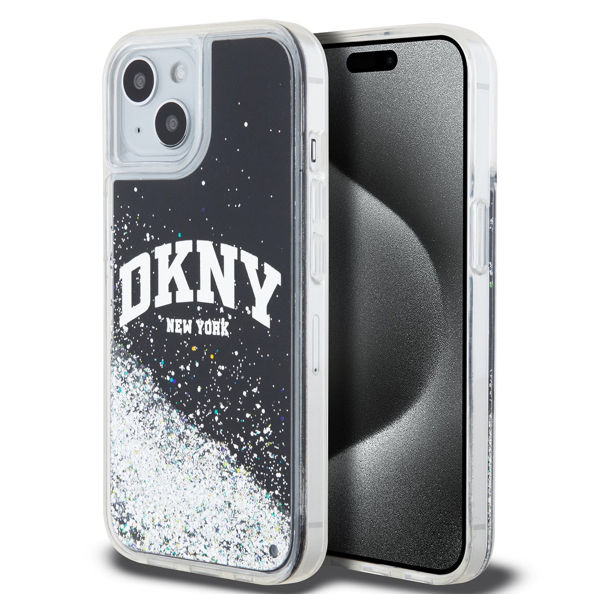 DKNY Калъф Apple iPhone 14, Liquid Glitter Arch Logo, черен - DKHCP14SLBNAEK