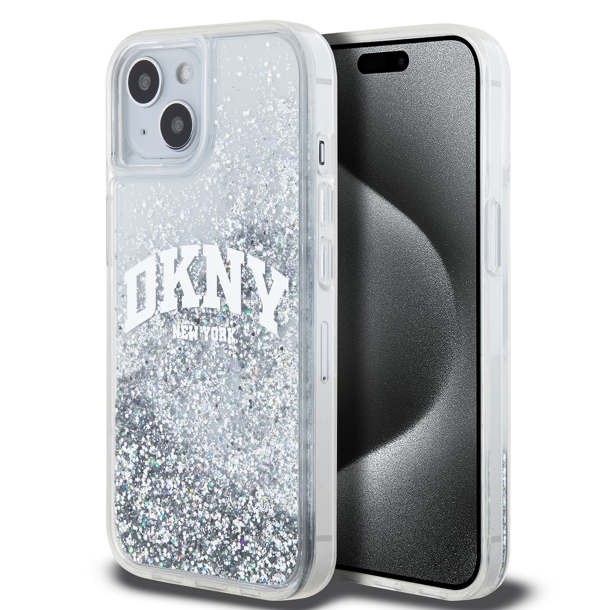 DKNY Калъф Apple iPhone 14, Liquid Glitter Arch Logo, прозрачен - DKHCP14SLBNAET