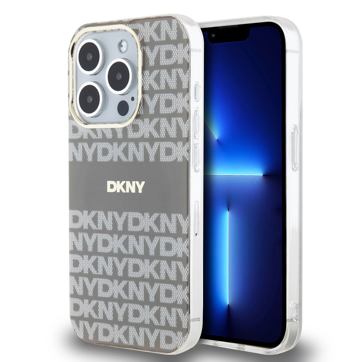 DKNY Калъф Apple iPhone 13 Pro Max, PC/TPU Repeat Pattern Tonal Stripe Magsafe, бежов - DKHMP13XHRHSEE