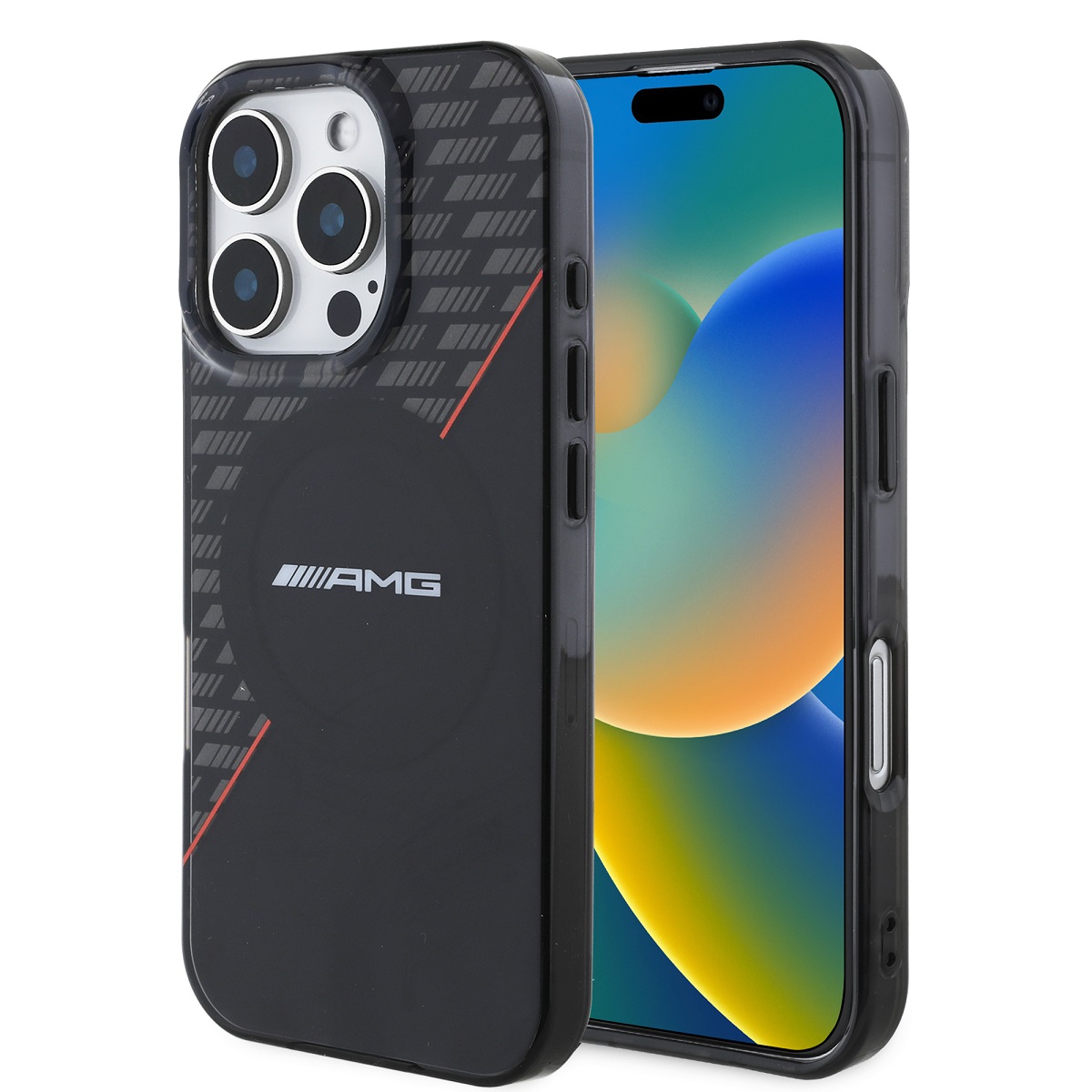AMG Калъф Apple iPhone 16 Pro, Rhombs MagSafe, черно+червен - AMHMP16L24HRDKR