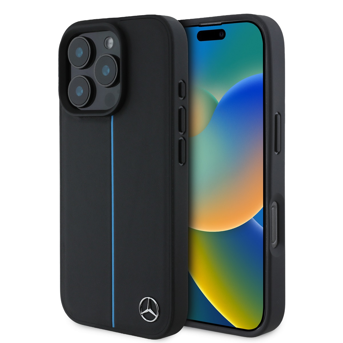 MERCEDES Калъф Apple iPhone 16 Pro, Leather Blue Stripe MagSafe, черен - MEHMP16L23RURBK