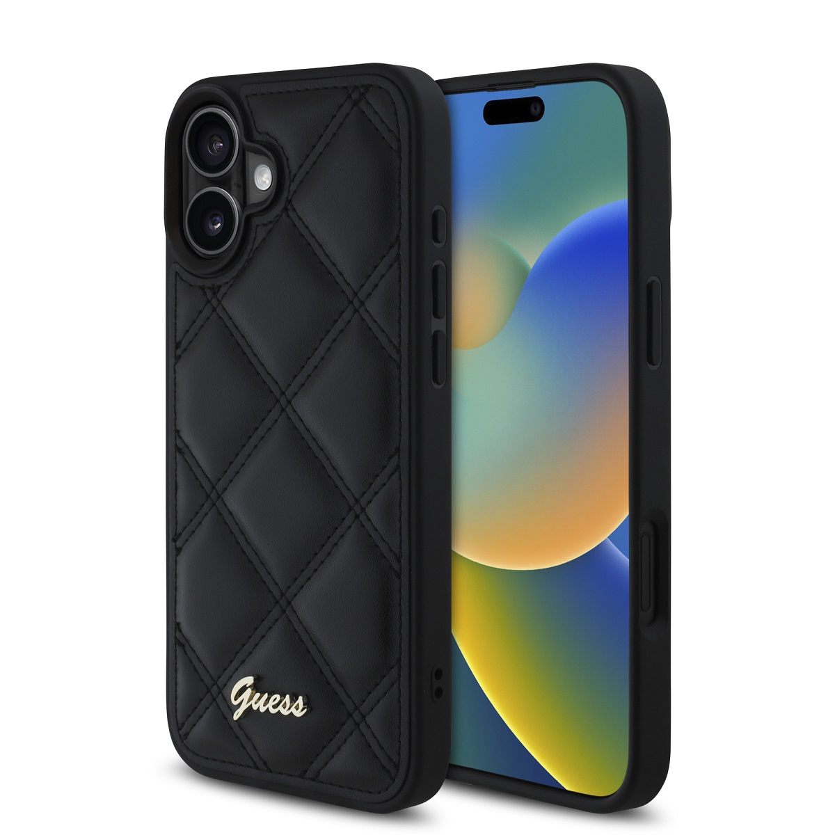GUESS Калъф Apple iPhone 16, PU Leather Quilted, черен - GUHCP16SPSQSQSK