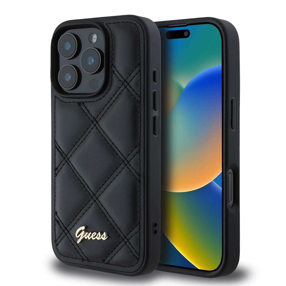 GUESS Калъф Apple iPhone 16 Pro Max, PU Leather Quilted, черен - GUHCP16XPSQSQSK