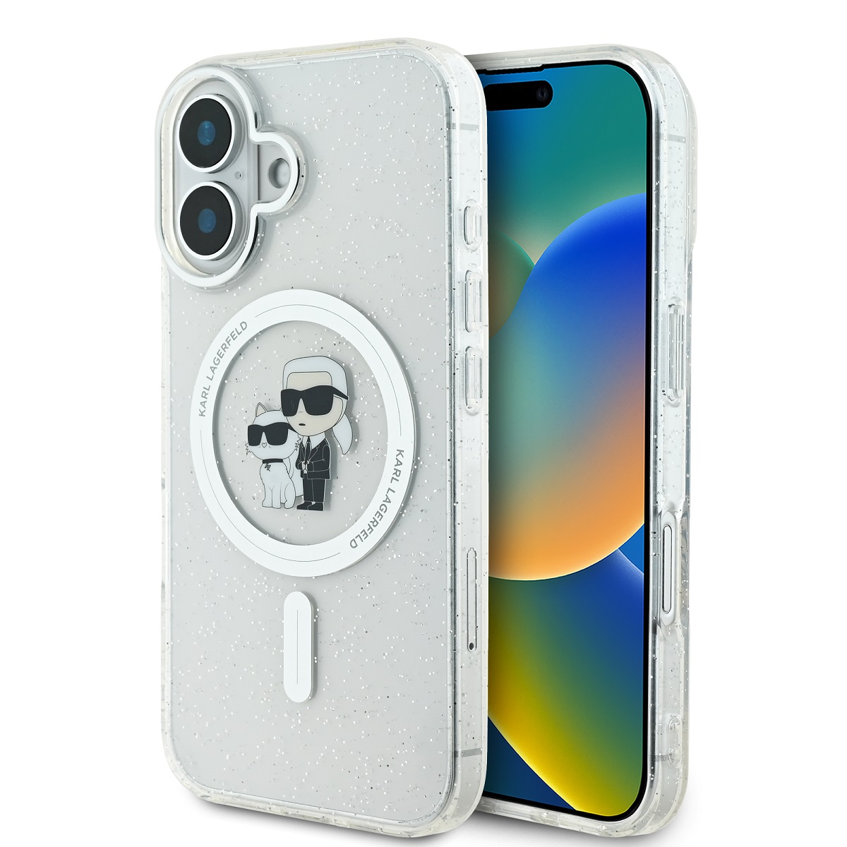 Калъф Karl Lagerfeld KLHMP16SHGKCNOT Apple iPhone 16 IML Glitter Karl and Choupette MagSafe Transparent