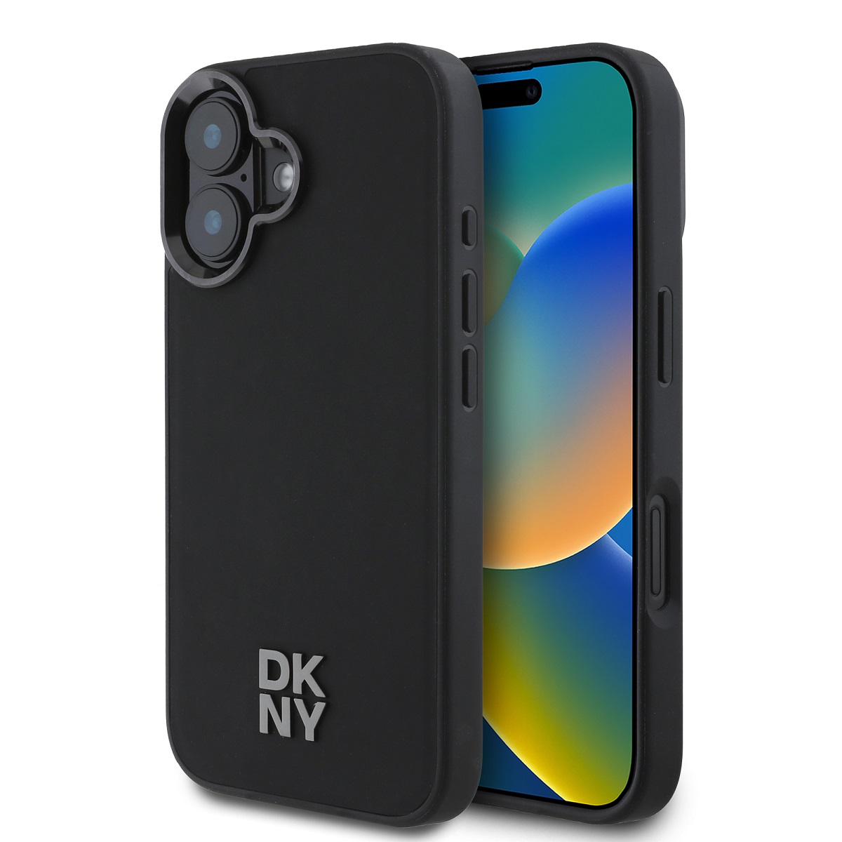 DKNY Калъф Apple iPhone 16, PU Leather Stack Logo Magsafe, черен - DKHMP16SPSMCSLK