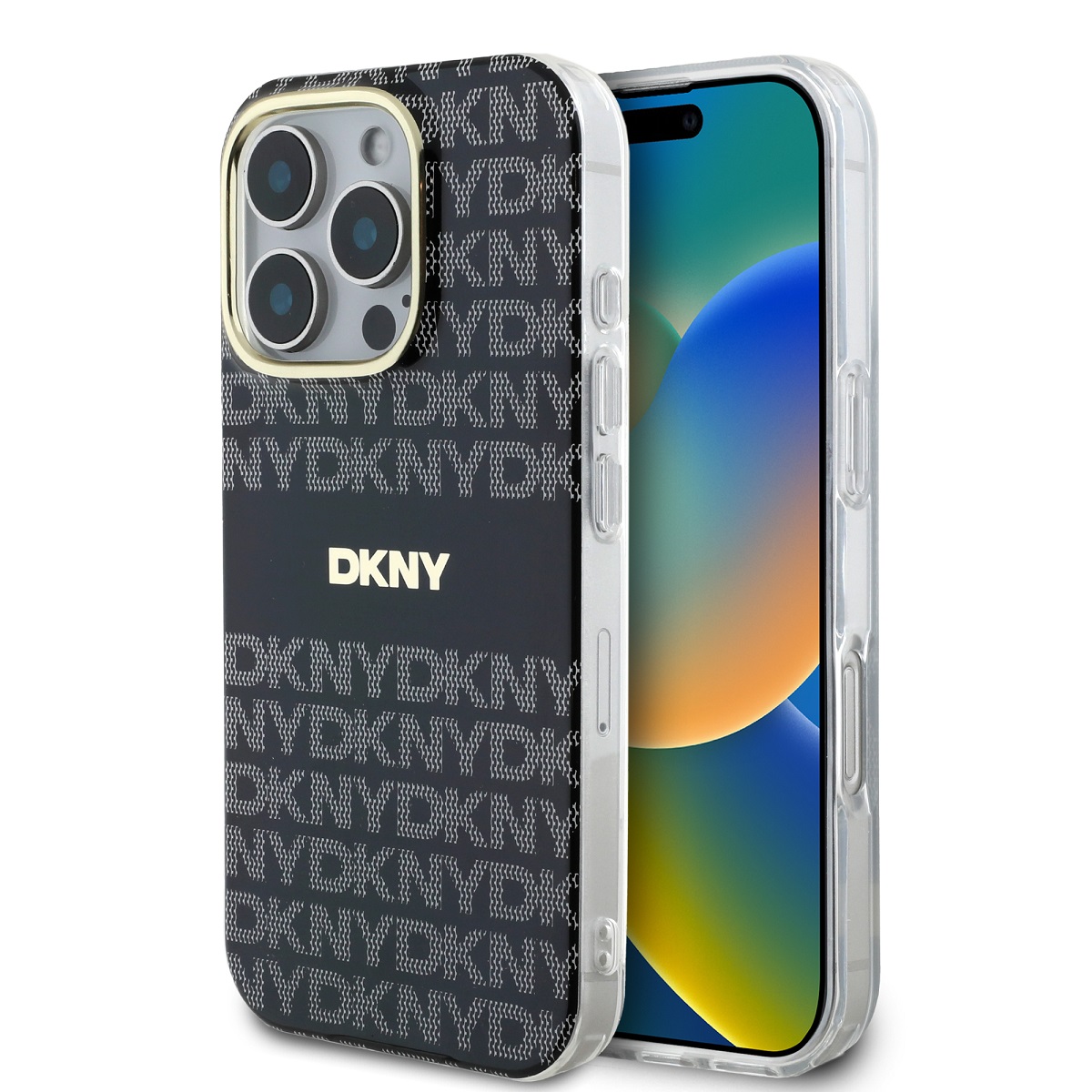 DKNY Калъф Apple iPhone 16 Pro, PC/TPU Repeat Pattern Tonal Stripe Magsafe, черен - DKHMP16LHRHSEK	