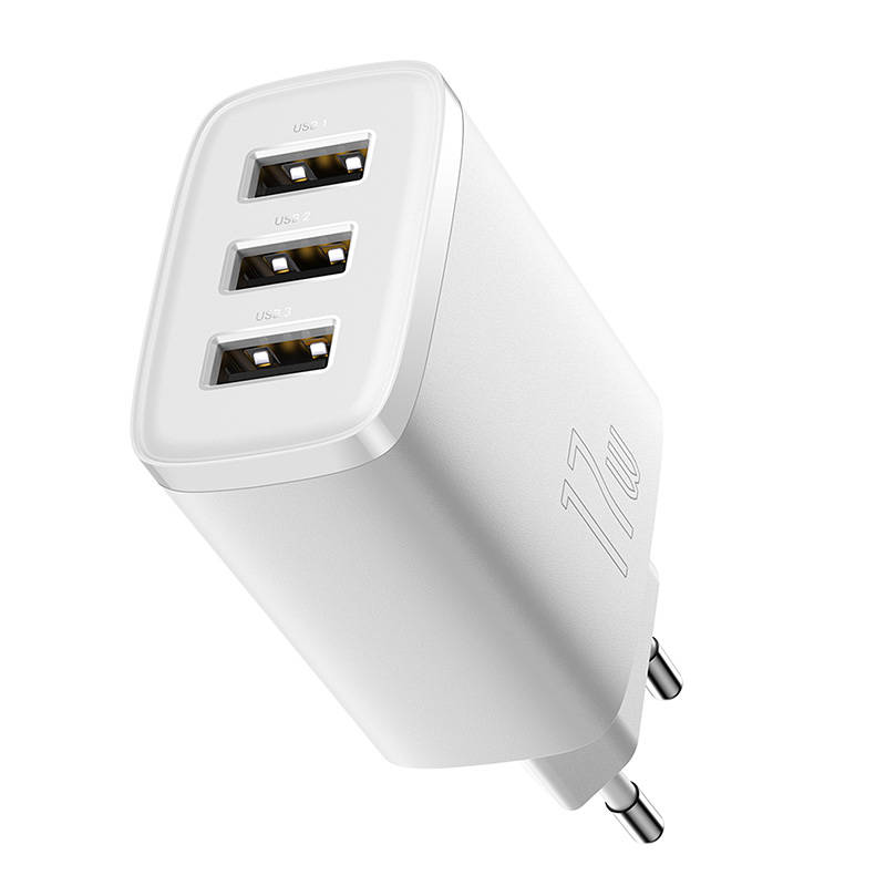 BASEUS 220V 17W, 3xUSB-A, Compact Series, бял - CCXJ020102