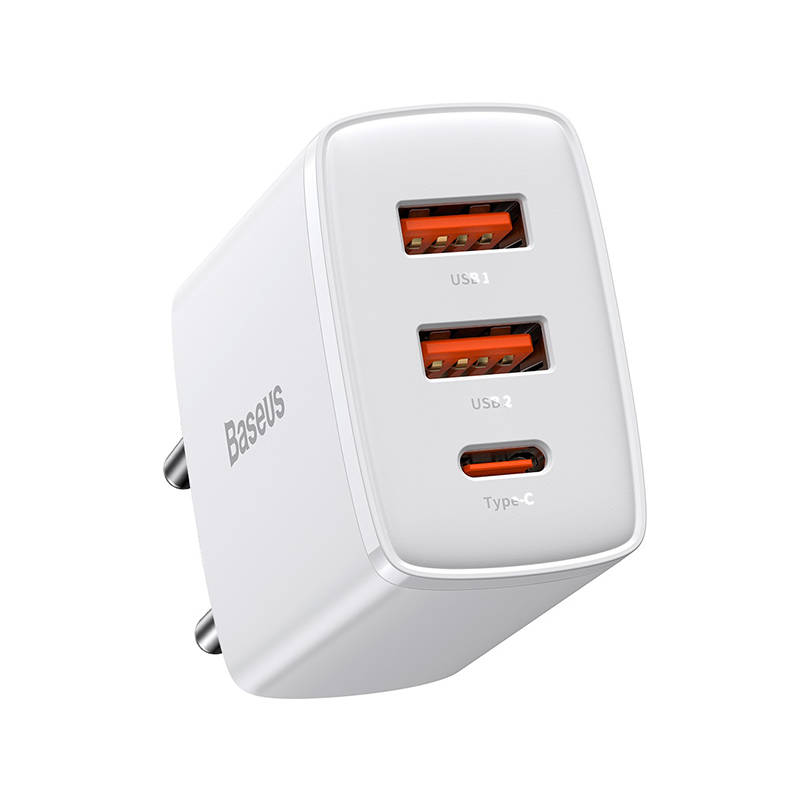 BASEUS 220V 30W, 2xUSB-A + USB-C, Compact Series, бял - CCXJ-E02