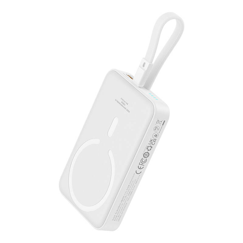 BASEUS Power Bank 10000 mAh, 20W Magnetic Mini Wireless + вграден кабел Lightning, P10022109223-00 /бял/