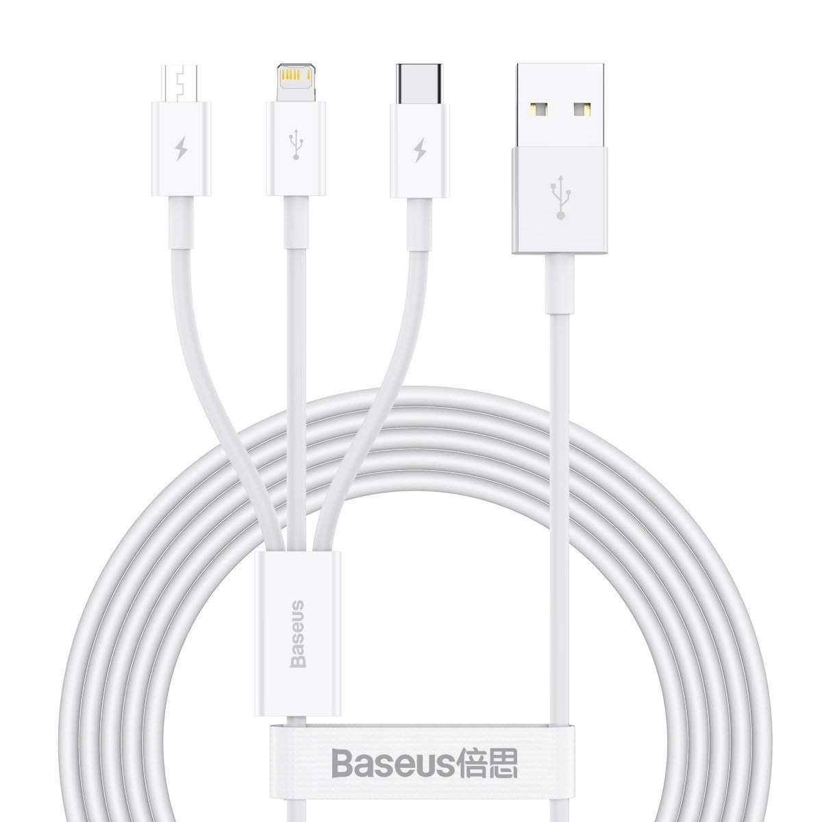 BASEUS Кабел 3 в 1, USB-A към Lightning+USB-C+Micro USB, 1м, 3.5A, Superior S, CAMLTYS-02 /бял/
