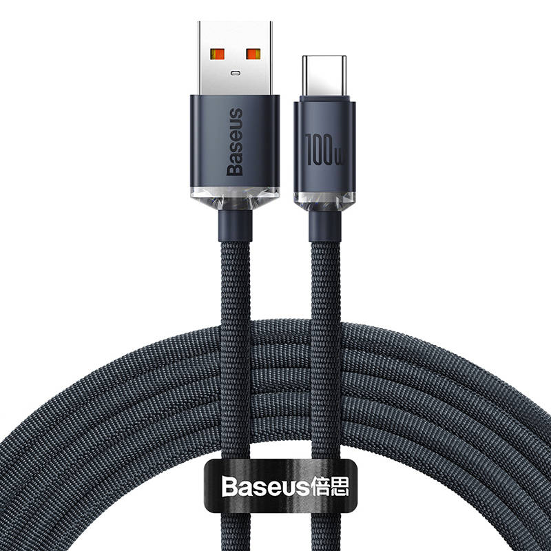 BASEUS Кабел USB-A - Type-C, 2м, 100W, Crystal Shine, CAJY000501 /черен/
