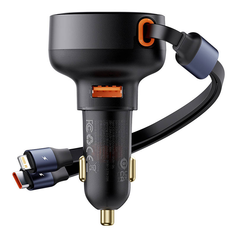 BASEUS 12V 60W, USB-A, кабел Type-C + Lightning, Enjoyment, черен - C00057802111-02