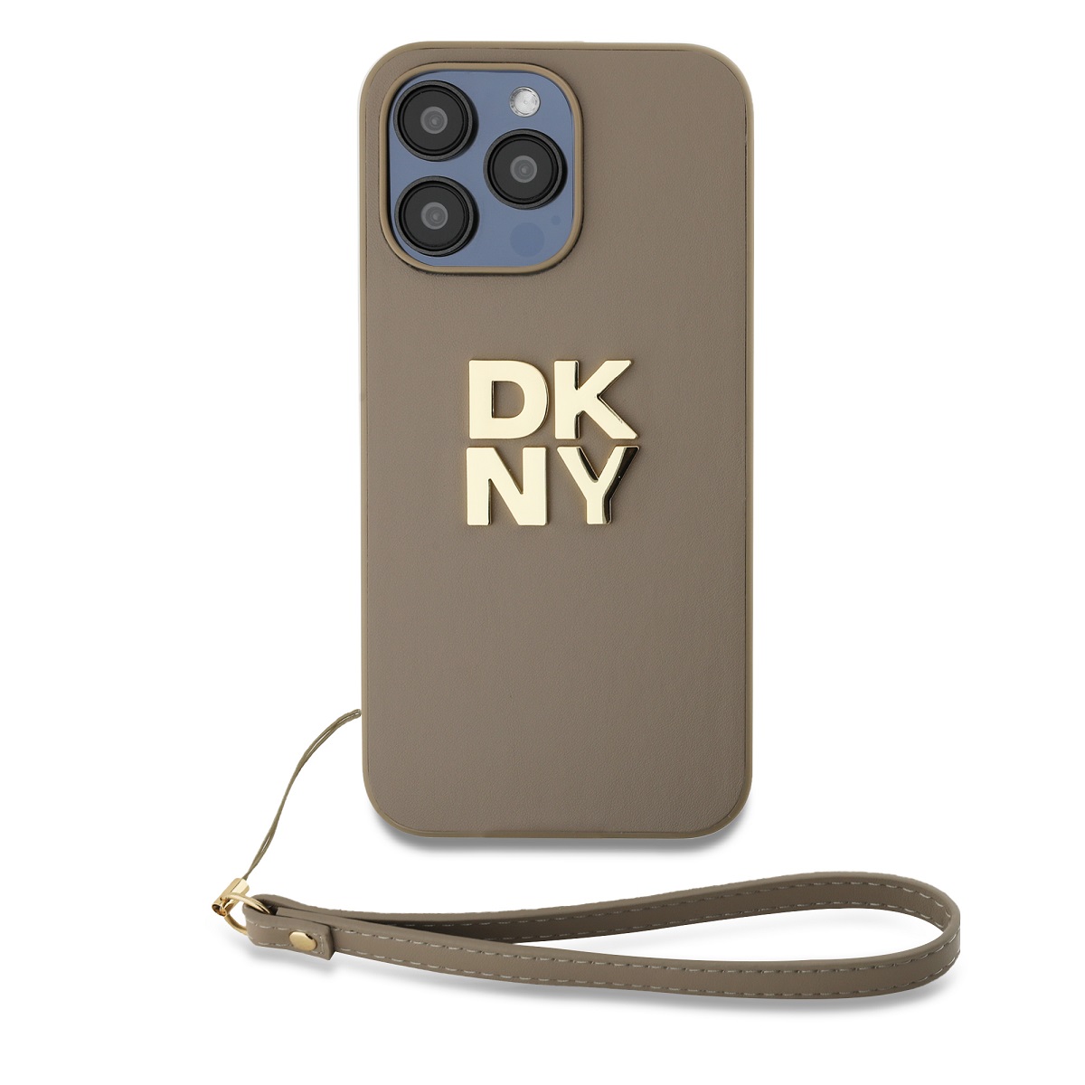 DKNY Калъф Apple iPhone 15 Pro, PU Leather Stack Logo Wrist Strap, бежов - DKHCP15LPBSWSE