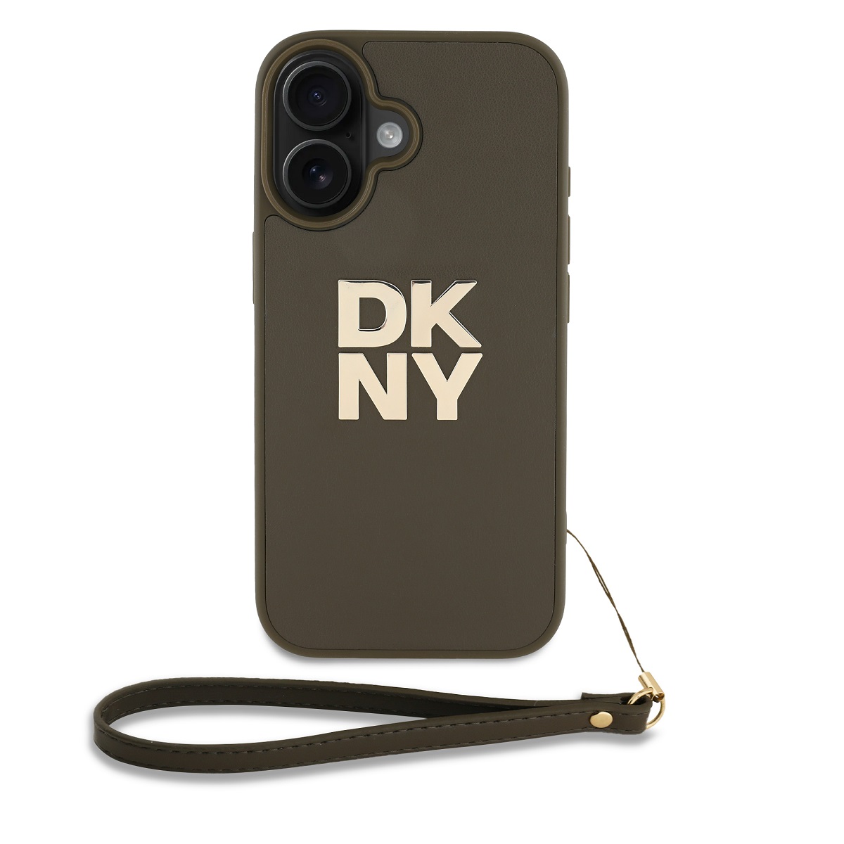 DKNY Калъф Apple iPhone 16, PU Leather Stack Logo + Wrist Strap, зелен - DKHCP16SPBSWSA