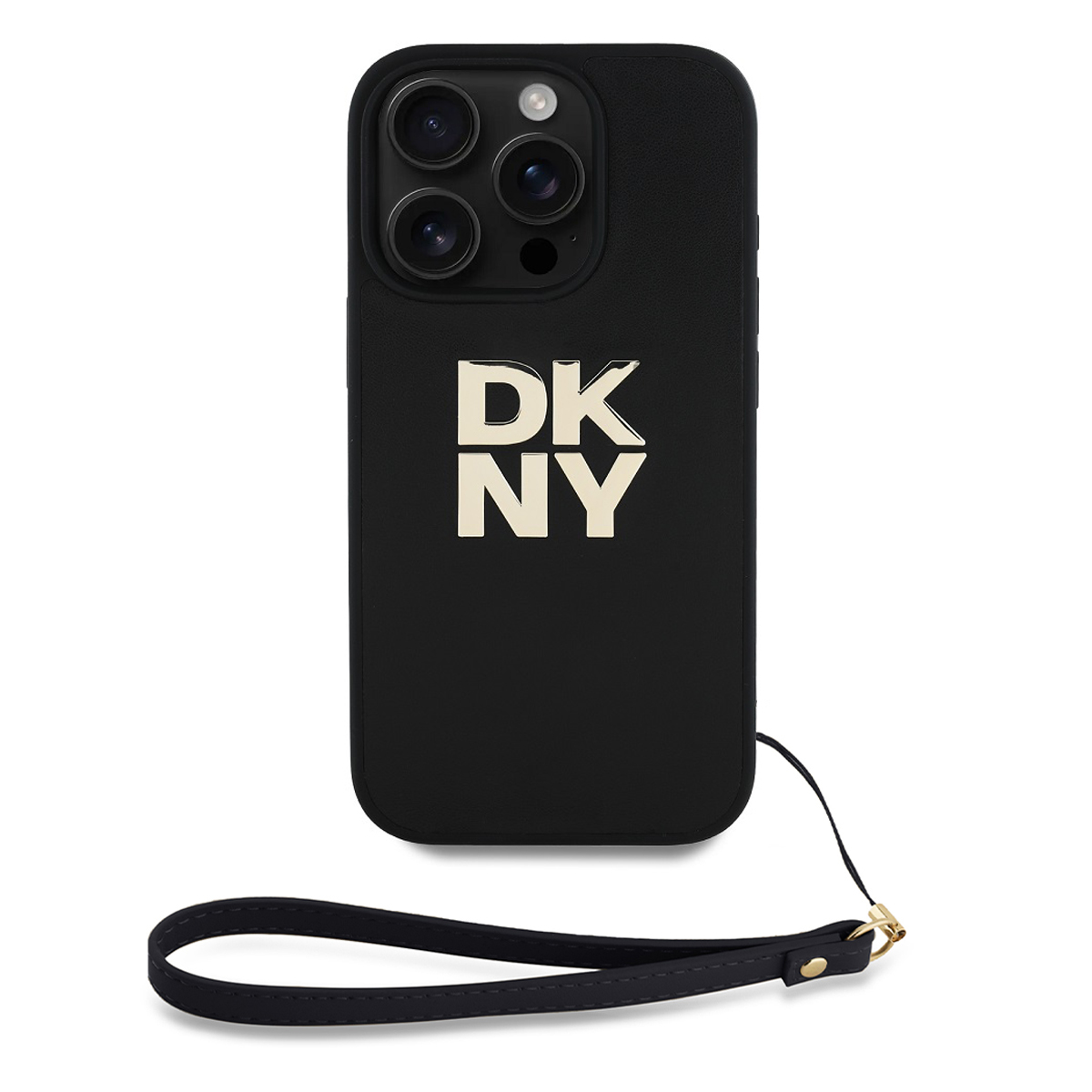 DKNY Калъф Apple iPhone 16 Pro Max, PU Leather Stack Logo + Wrist Strap, черен - DKHCP16XPBSWSK
