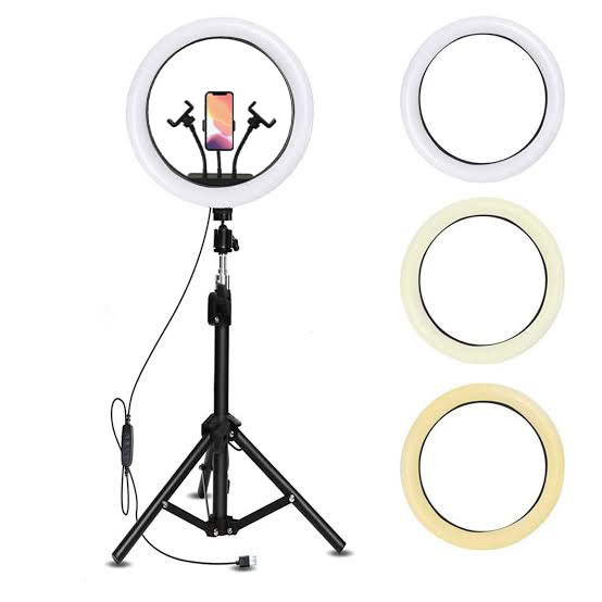 LED Селфи лампа 36см (бяла) + Tripod стойка 200см