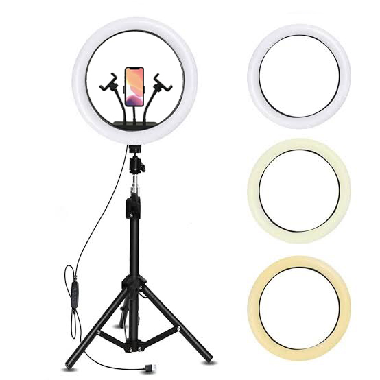 LED Селфи лампа 40см (бяла) + Tripod стойка 200см