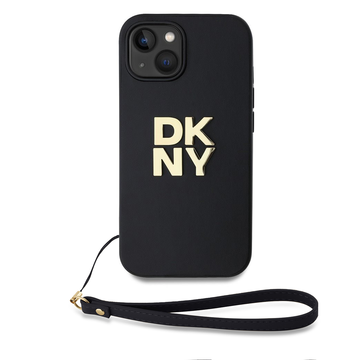 DKNY Калъф Apple iPhone 14, PU Leather Stack Logo + Wrist Strap, черен - DKHCP14SPBSWSK
