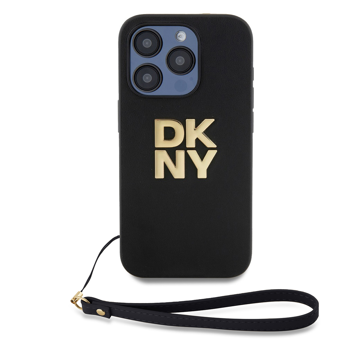 DKNY Калъф Apple iPhone 14 Pro, PU Leather Stack Logo + Wrist Strap, черен - DKHCP14LPBSWSK