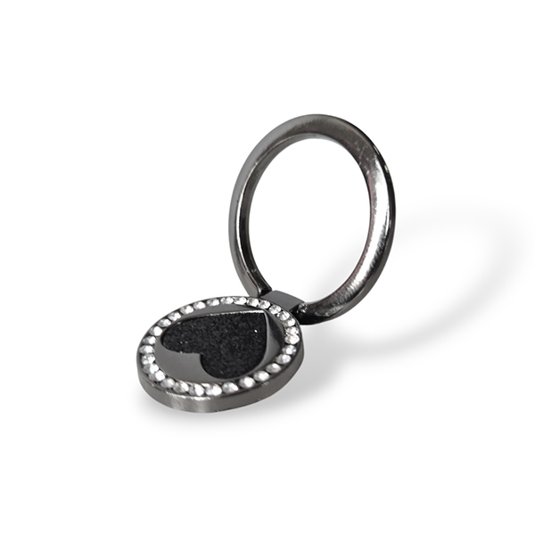 Popsocket пръстен / Холдер Metal Ring Shine Heart /черен с черно сърце/