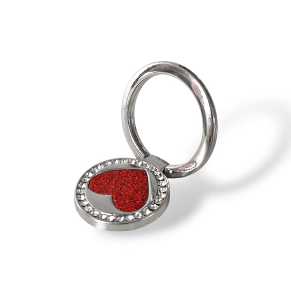 Popsocket пръстен / Холдер Metal Ring Shine Heart /сребрист с червено сърце/