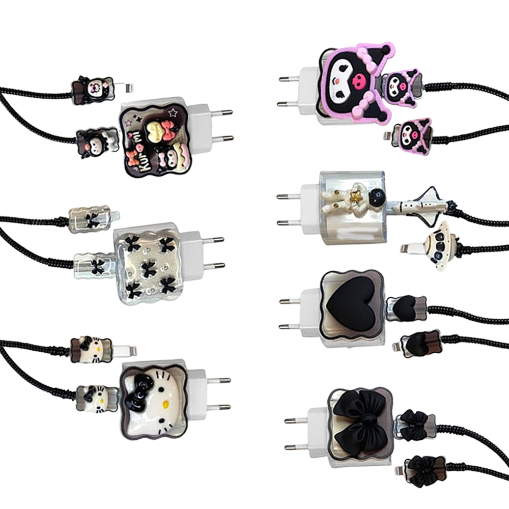 Силиконов калъф за зарядно и кабел Charger set Cuties /черен/