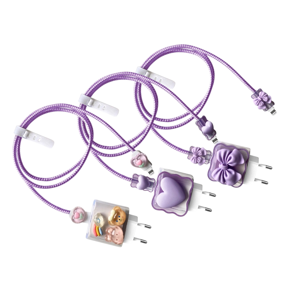 Силиконов калъф за зарядно и кабел Charger set Cuties /лилав/