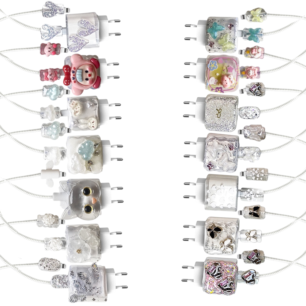 Силиконов калъф за зарядно и кабел Charger set Cuties /бял/