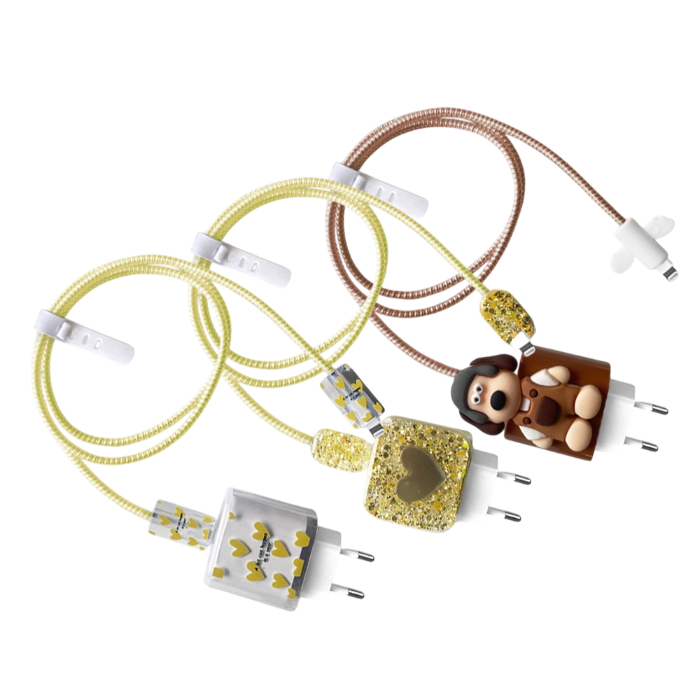 Силиконов калъф за зарядно и кабел Charger set Cuties /жълт/