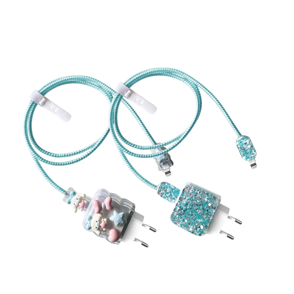 Силиконов калъф за зарядно и кабел Charger set Cuties /син/