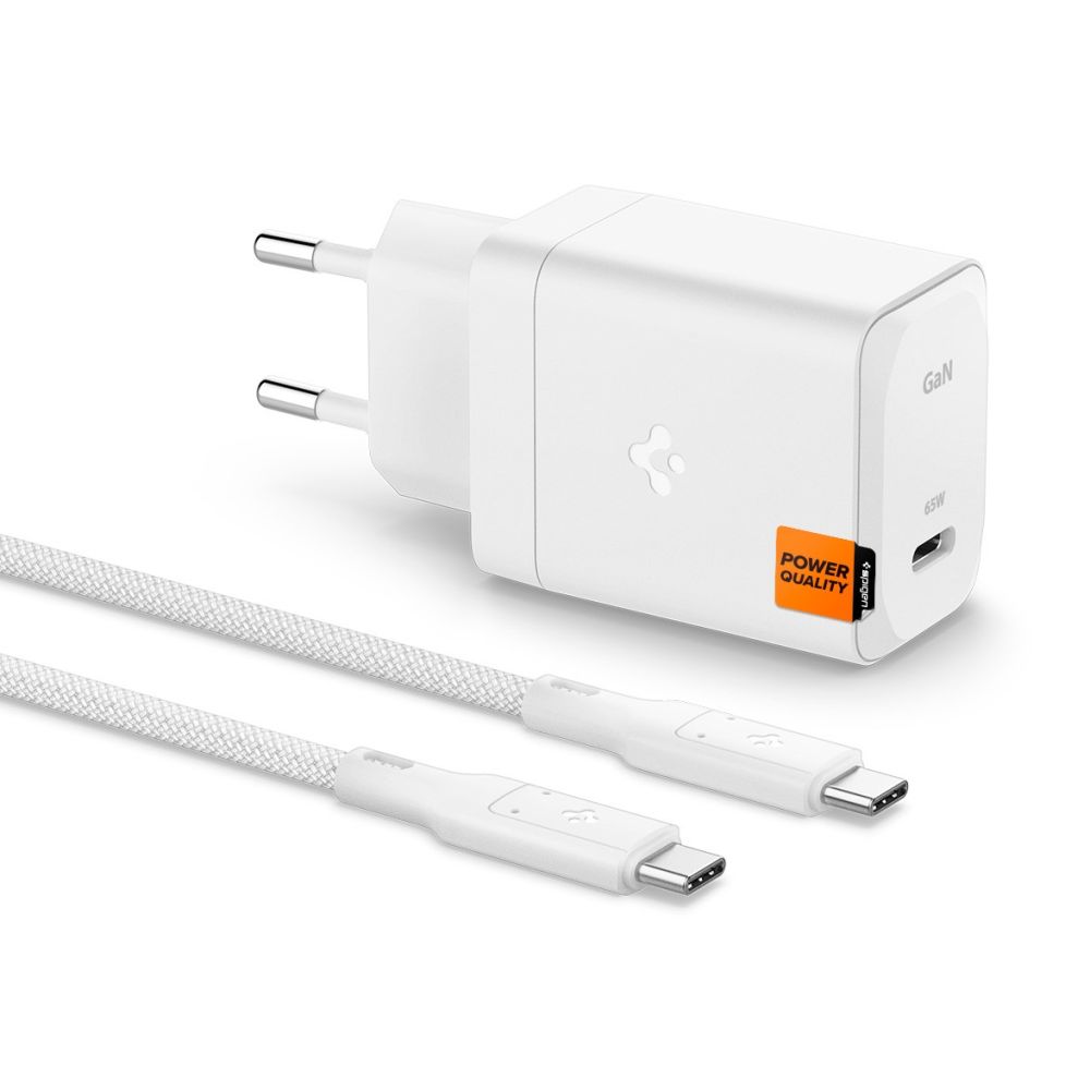 SPIGEN 220V 65W, USB-C, кабел C-C, Arcstation Pro GaN-651, бяло