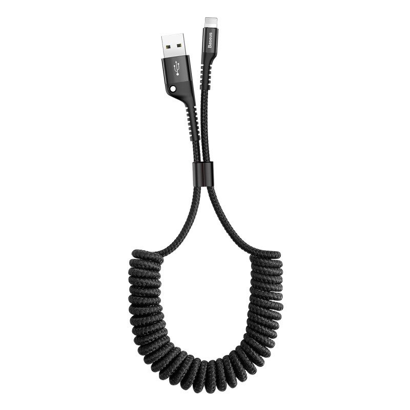 BASEUS Кабел USB-A - Lightning, 1м, 2A, Fish Eye Spring, CALSR-01 /черен/