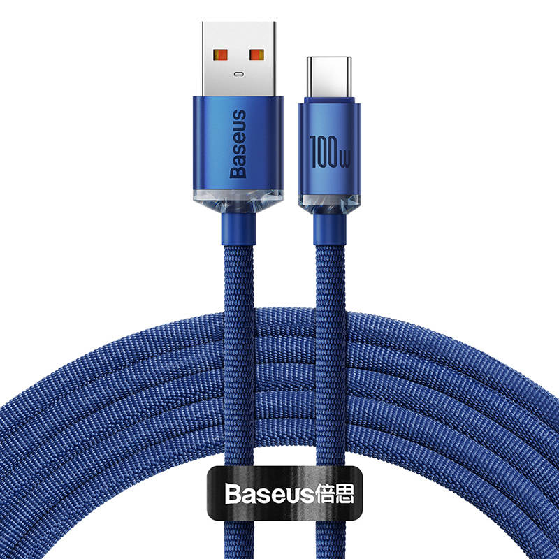 BASEUS Кабел USB-А - Type-C, 2м, 100W, Crystal Shine, CAJY000503 /син/