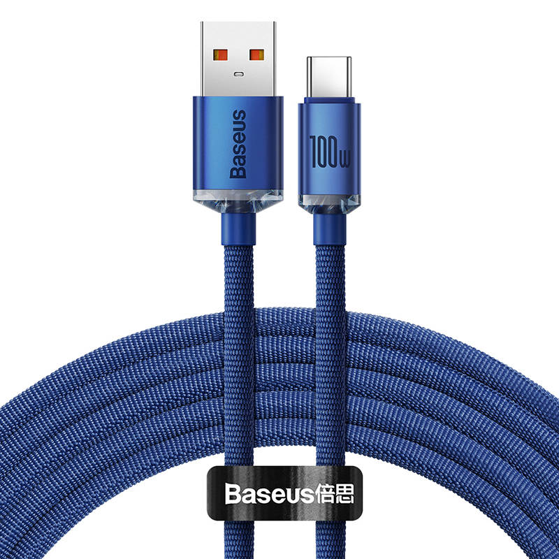 BASEUS Кабел USB-А - Type-C, 2м, 100W, Crystal Shine, CAJY000503 /син/